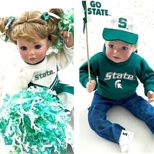 2! 💚MSU💚Cheerleader Twin Porcelain Dolls!
